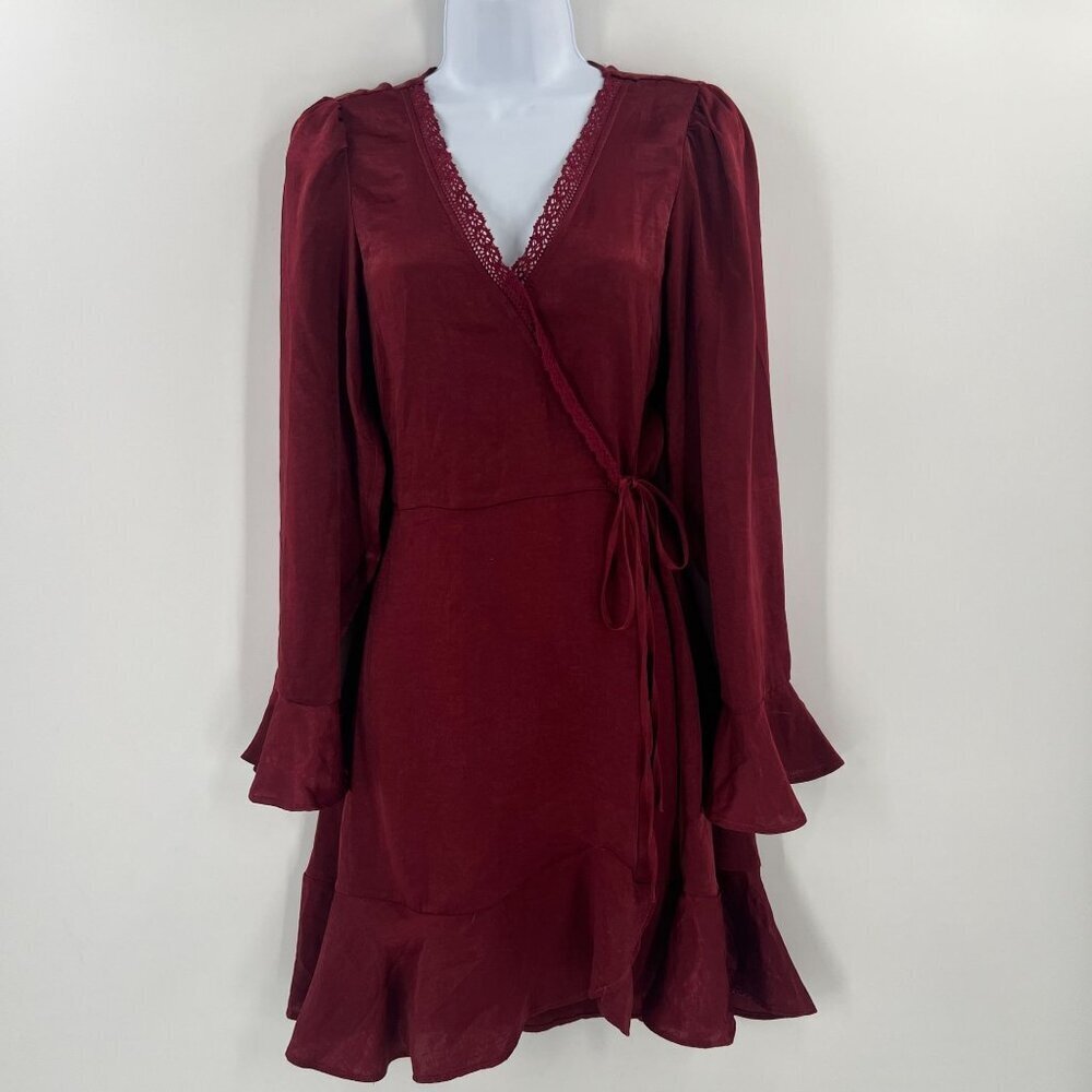 Xhiliration‎ XS Burgundy Ruffle Wrap Dress